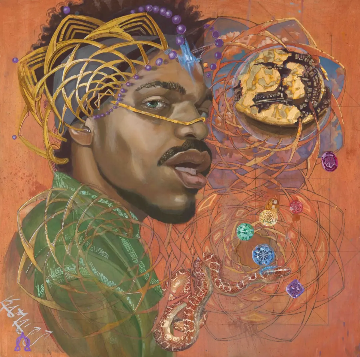 Focus by Adam One — portrait painting with layered geometric detail