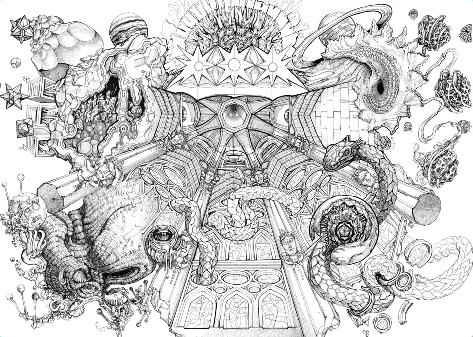Apogee by Adam One — intricate black and white illustration